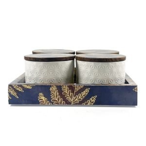 4-Jar Condiment Set with Lids on Tray – Stylish Kitchen Storage: