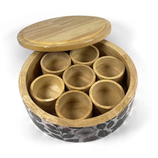 Wooden Spice Box with 7 Small Bowls