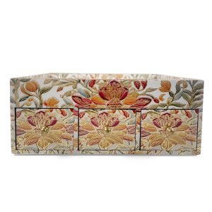 Handcrafted Royal Pattern Wooden Storage Box with 3 Drawers