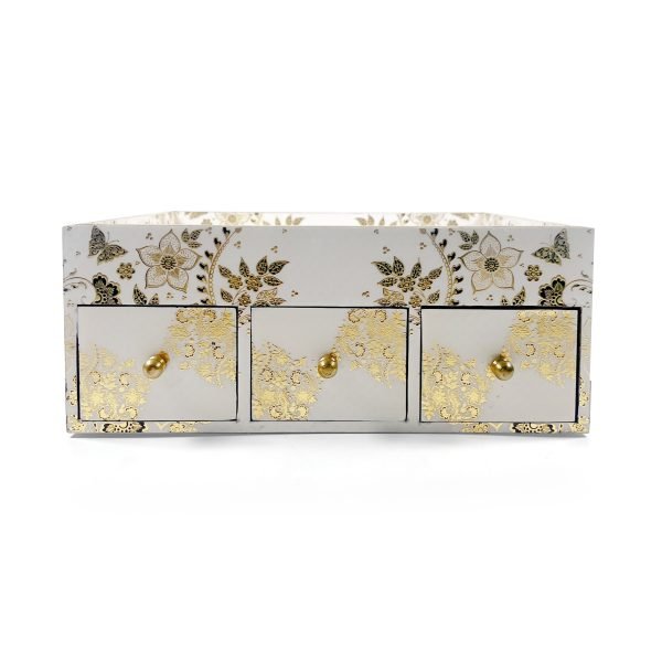 Stylish White3-Drawer Desk Organizer Box with Colorful Design for Bedroom