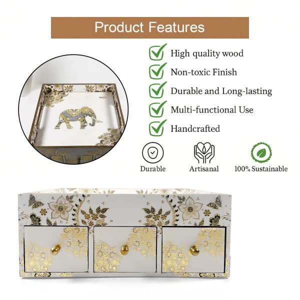 Stylish White3-Drawer Desk Organizer Box with Colorful Design for Bedroom