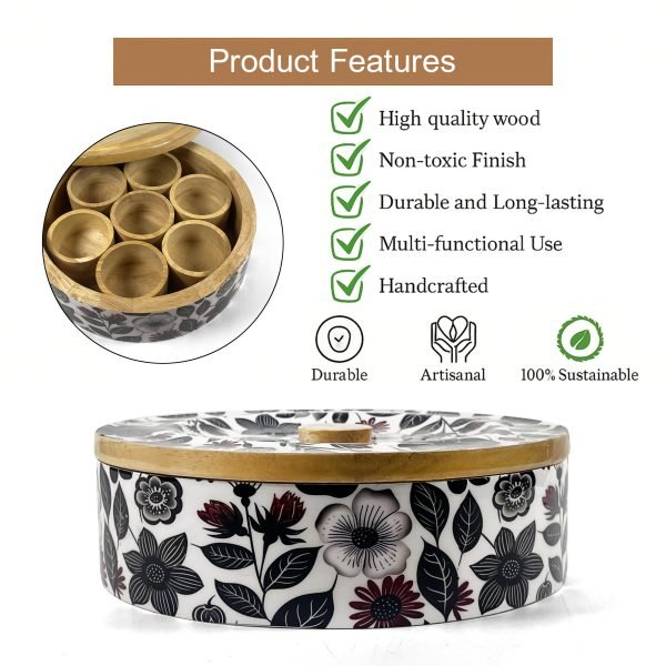 Wooden Spice Box with 7 Small Bowls