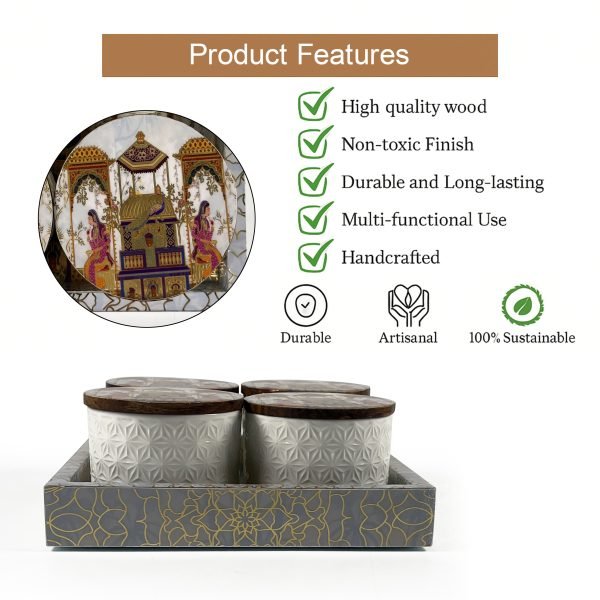 4-Jar Storage Set with Lids and Tray – Decorative Kitchen Organizer