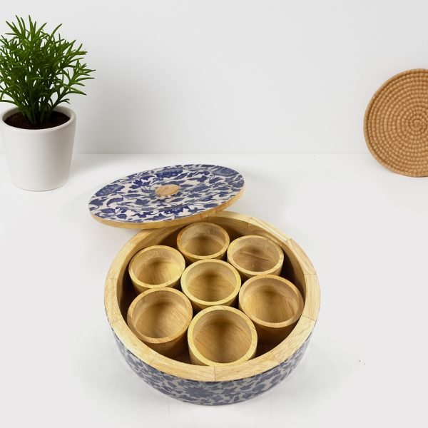 Traditional Wooden Masala Box – 7Bowls