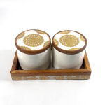 Handmade Ceramic Jar Set of 2 – Speckled Ivory with Wooden Lids