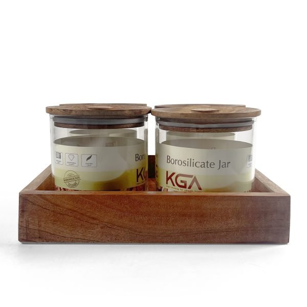 4-Piece Kitchen Glass Jar Set with Wooden Lids and Tray