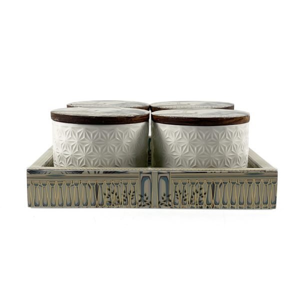 4-Piece Condiment Jar Set with Tray and Lids – Kitchen Storage Organizer