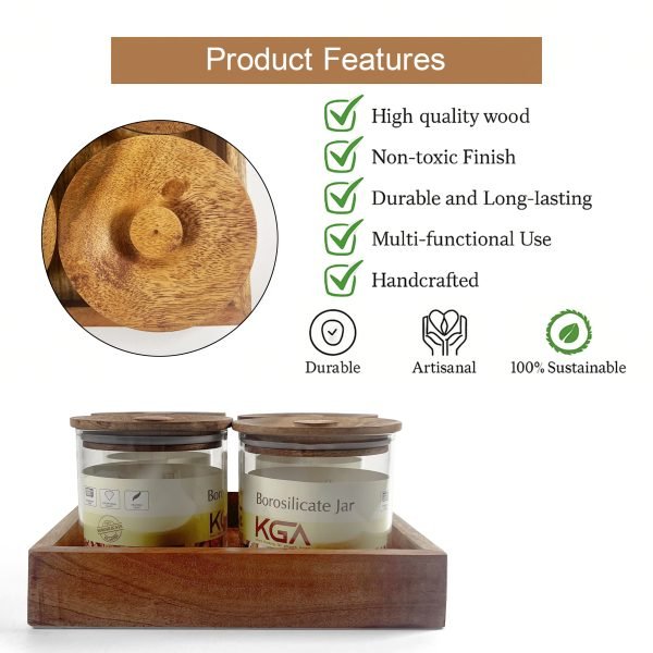 4-Piece Kitchen Glass Jar Set with Wooden Lids and Tray