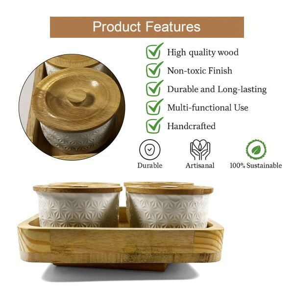 Luxury Spice & Condiment Jar Set with Wooden Organizer Tray