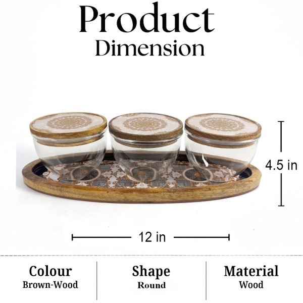 Glass Storage Jar Set of 3 with Wooden Lids and Tray