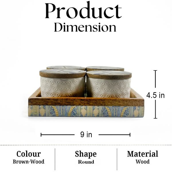 Decorative Peacock Storage Jars with Wooden Tray