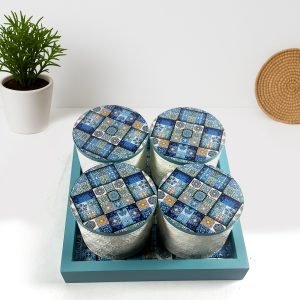 Blue & White Patterned Storage Container Set