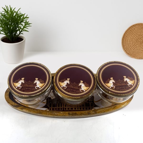Royal Glass Jar Set with Wooden Tray and Lids