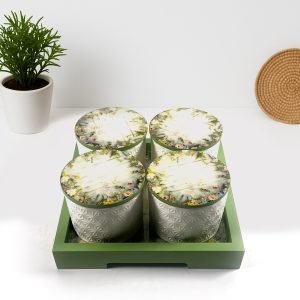 Green-Themed Storage Jar Set with Organizer Tray: