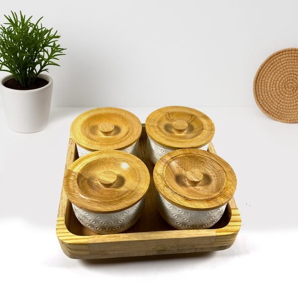 Luxury Spice & Condiment Jar Set with Wooden Organizer Tray