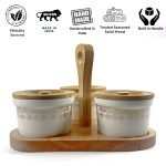 Set of 4 Ceramic Condiment Jars with Wooden Lids and Stand
