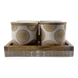 Natural Wood Jar Set of 4