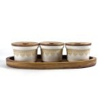 Ceramic Storage Jar Set with Wooden Lids and Tray