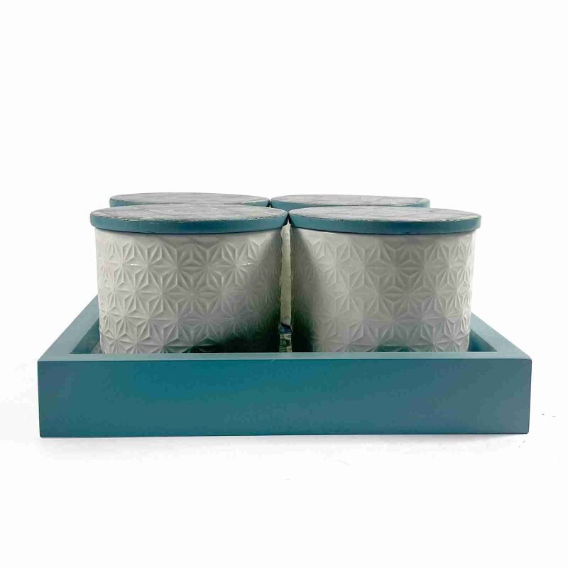 Blue & White Patterned Container-4 Pieces (Set of 1)