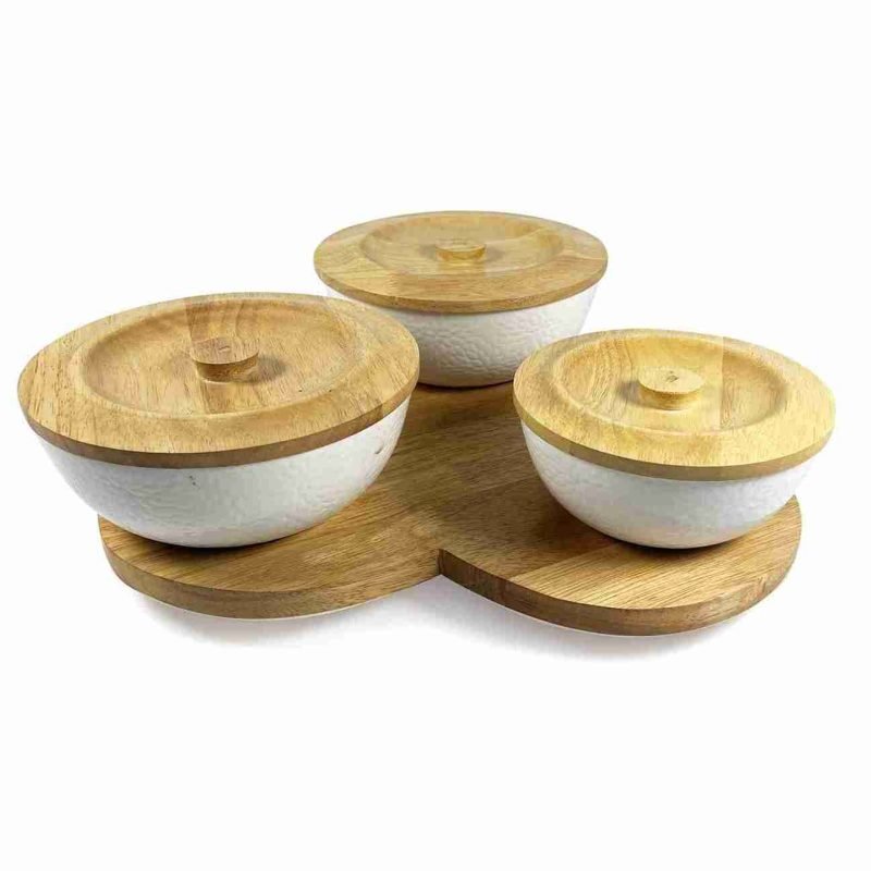 Ceramic Spice Jars 3 Pieces with Wood Lid (Set of 1)