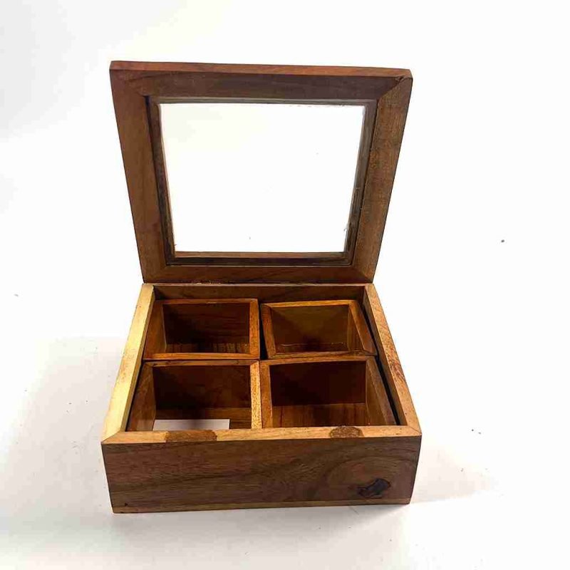 Ultimate Handcrafted Spice Box With Spoon 4 Partitions
