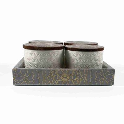 Storage jar set 4 piece with tray kitchen decor display