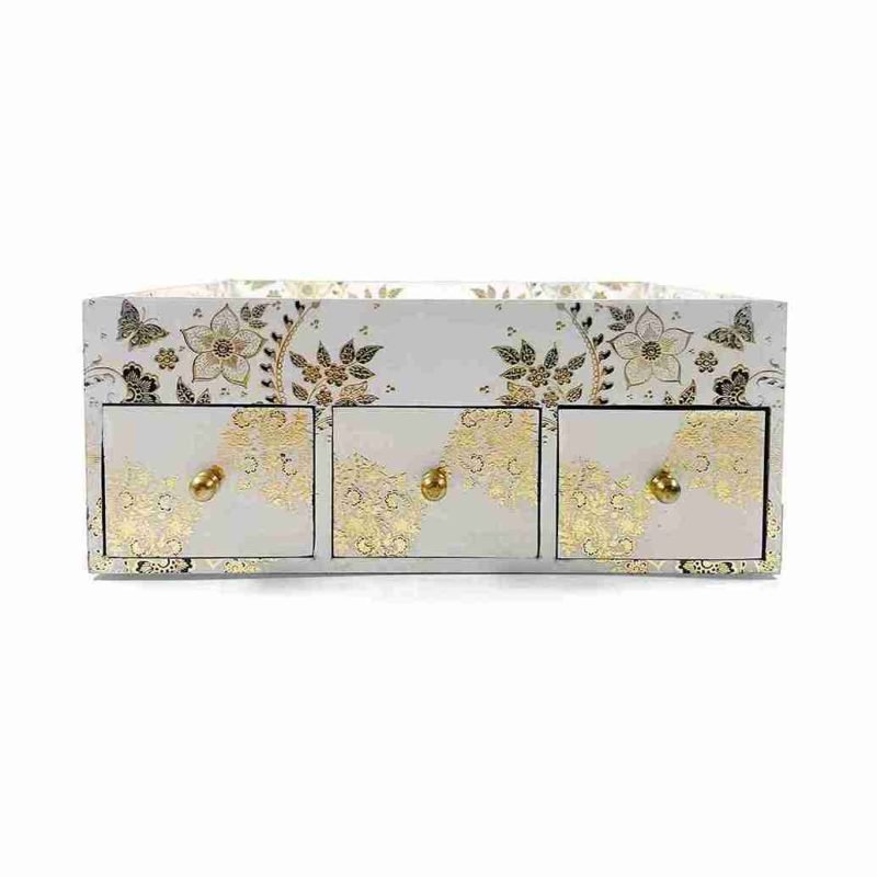 White Desk Organizer-3 Drawer-Jewelry Box (Set of 1)