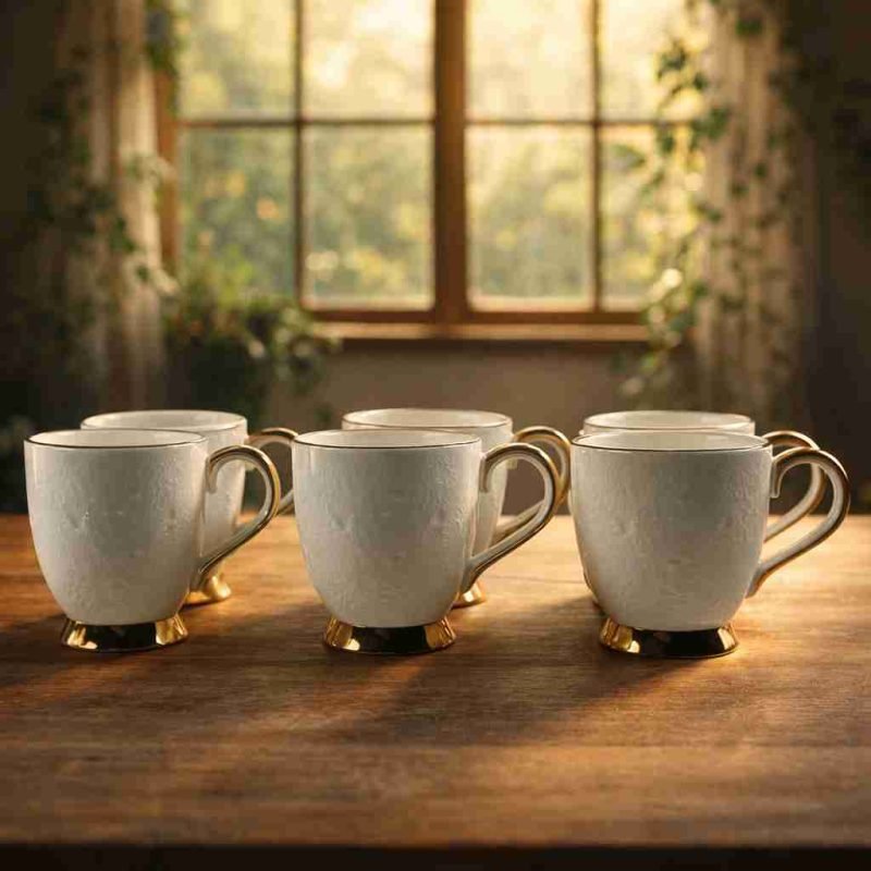 Neha Gold Ceramic Coffee Mugs-6 Pieces (Set of 1)