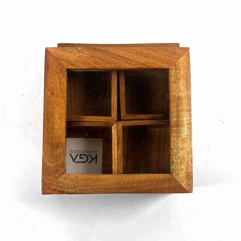 Ultimate Handcrafted Spice Box With Spoon 4 Partitions