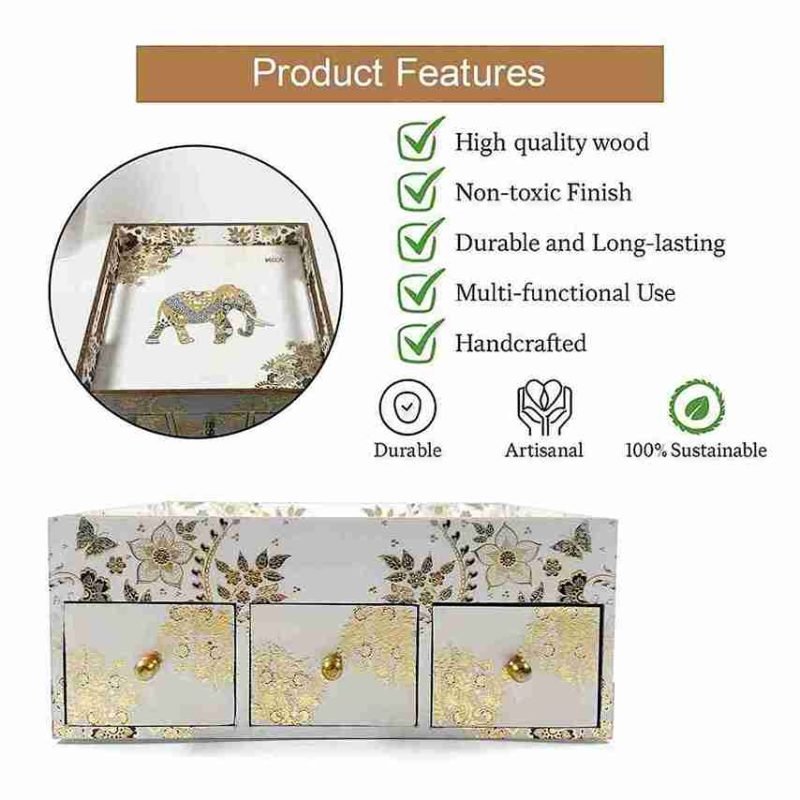 White Desk Organizer-3 Drawer-Jewelry Box (Set of 1)