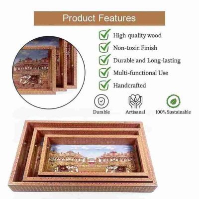 Printed Elephant Rectangle Serving Tray 3 Pcs