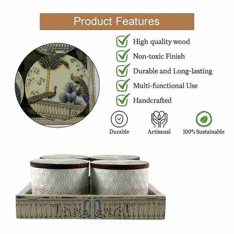 Condiment 4 Pcs Jar Set with Tray- And Lids (Set of 1)