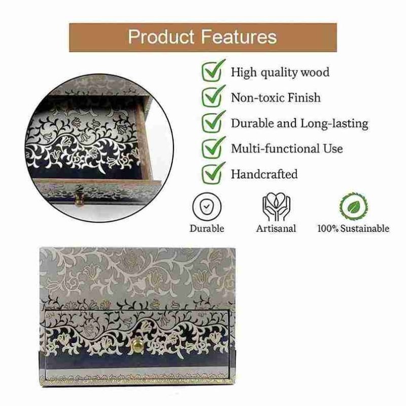 Royal Wooden Storage Box - Handcrafted Decor (Set of 1)