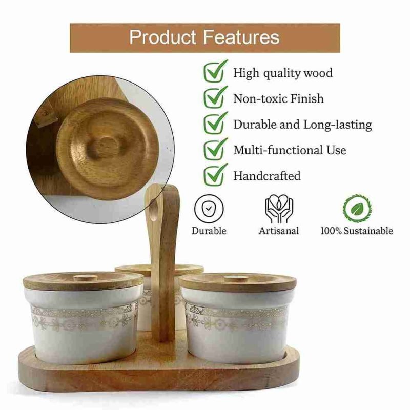 Ceramic Condiment Jar 4 Pieces with Stand-Kitchen (Set of 1)