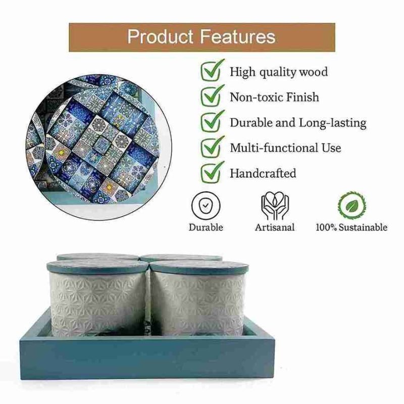 Blue & White Patterned Container-4 Pieces (Set of 1)