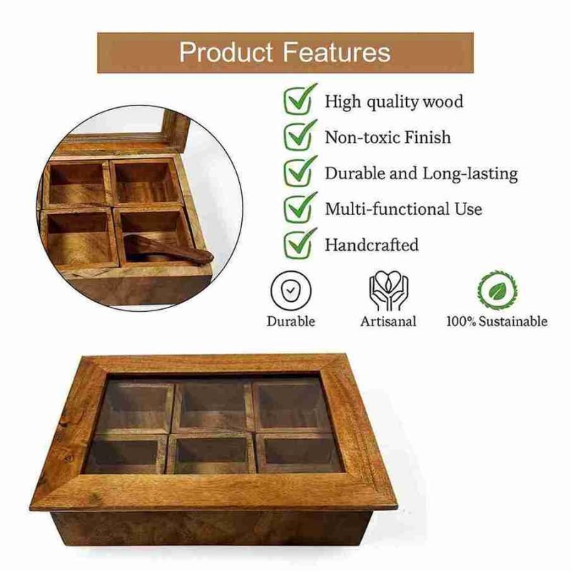 Perfect Wooden Masala Box 6 Compartments – Buy Premium Handcrafted Storage