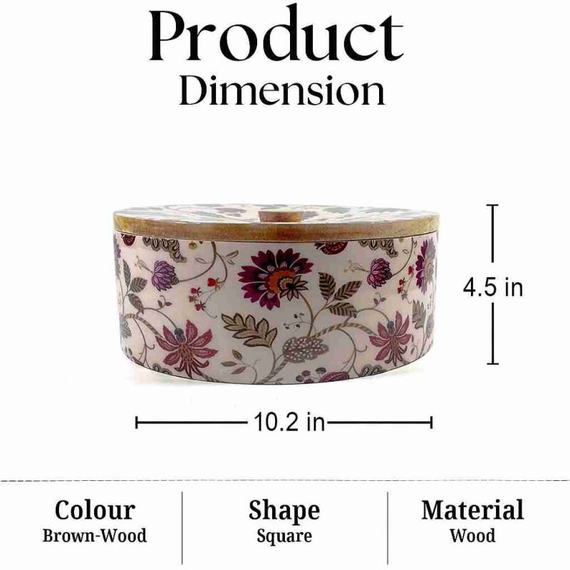 Traditional Wooden Roti Box-Floral Pattern (Set of 1)