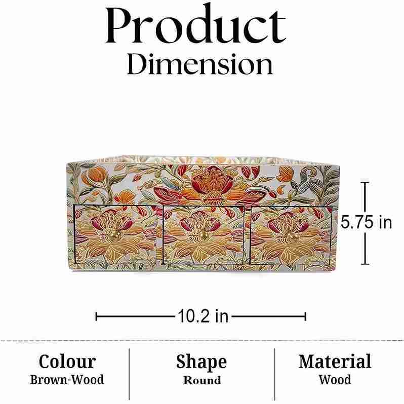 Handcrafted Royal Wooden Storage Box-3 Drawer-Floral (Set of 1)
