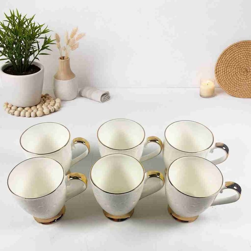 Neha Gold Ceramic Coffee Mugs-6 Pieces (Set of 1)