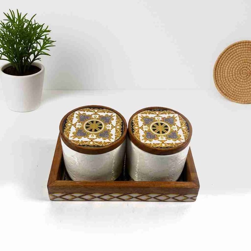 Vivo Wooden Spice Box-2 Compartment-Table (Set of 1)