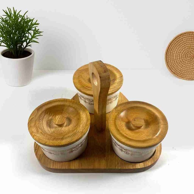Ceramic Condiment Jar 4 Pieces with Stand-Kitchen (Set of 1)
