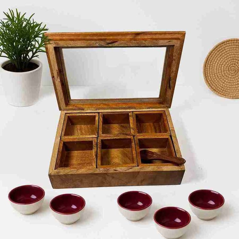 Perfect Wooden Masala Box 6 Compartments – Buy Premium Handcrafted Storage