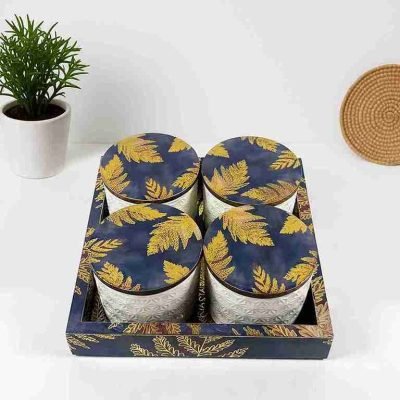 4-Jar Condiment Set with Lids on Tray – Stylish Kitchen Storage