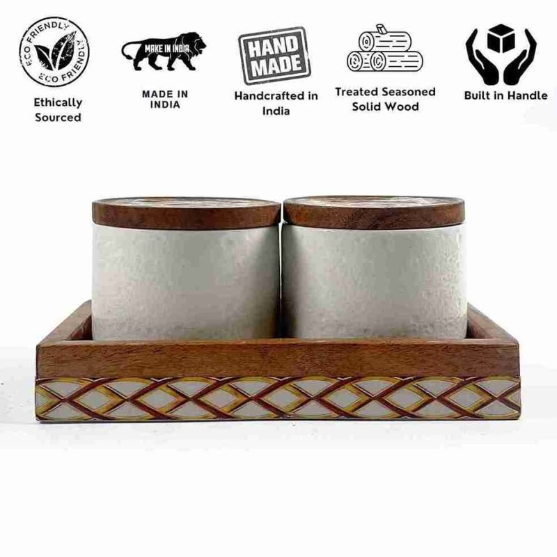 Vivo Wooden Spice Box-2 Compartment-Table (Set of 1)