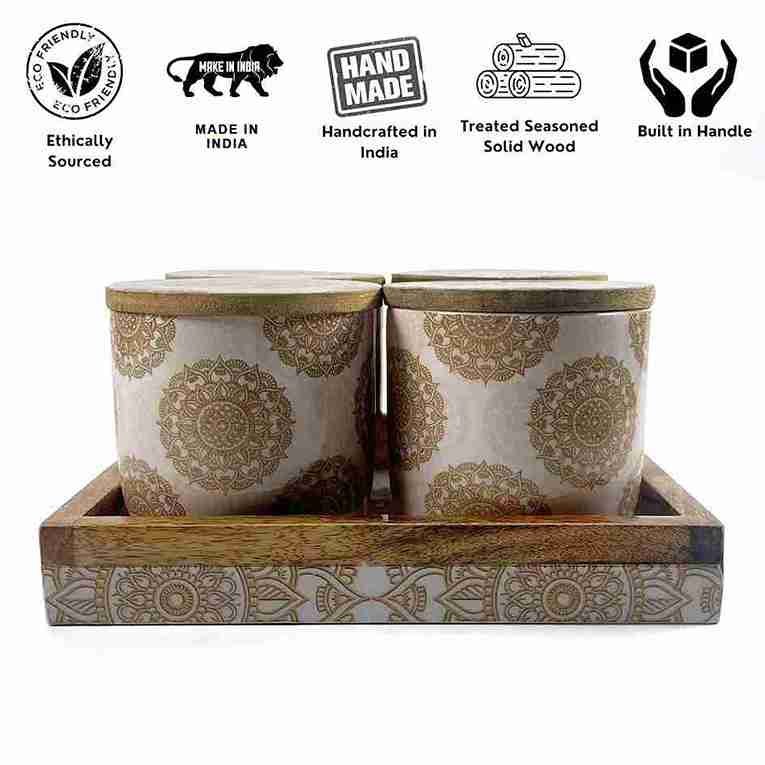 Natural Wood Jar 4 Pieces-Airtight Storage (Set of 1)