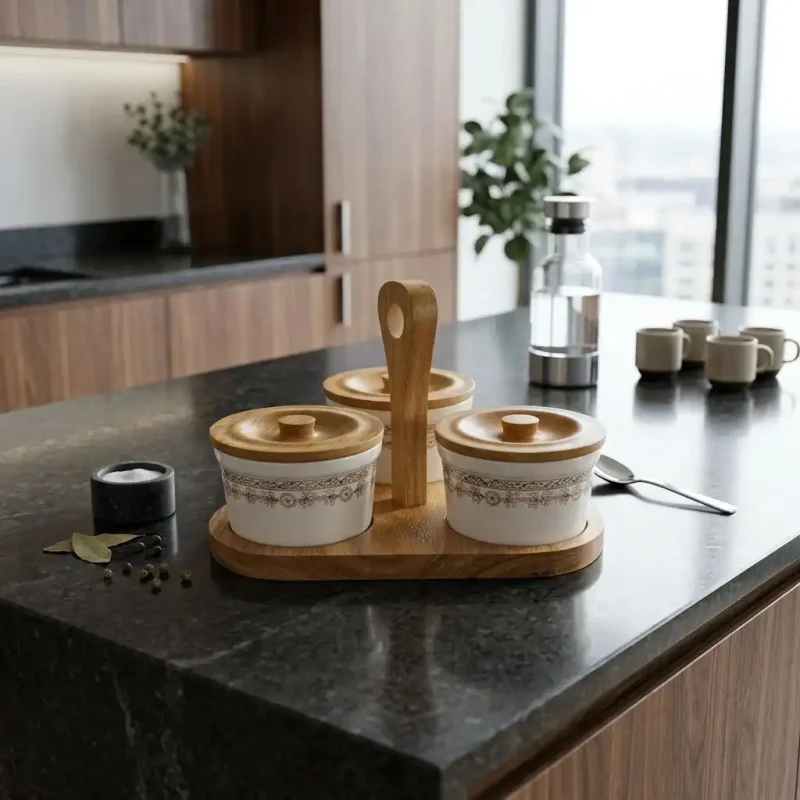 Ceramic Condiment Jar 4 Pieces with Stand-Kitchen (Set of 1)