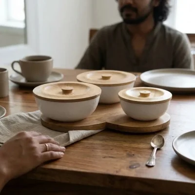 Ceramic Spice Jars 3 Pieces Wood Lid