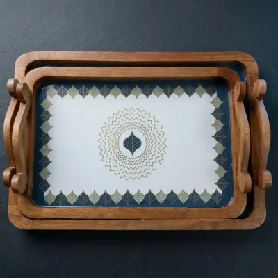 Daffodil Serving Tea Snack Tray 2 Pieces Wood