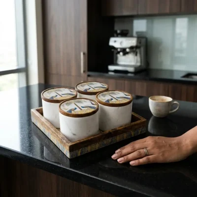 Eco printed utility jar set 4 pieces with tray