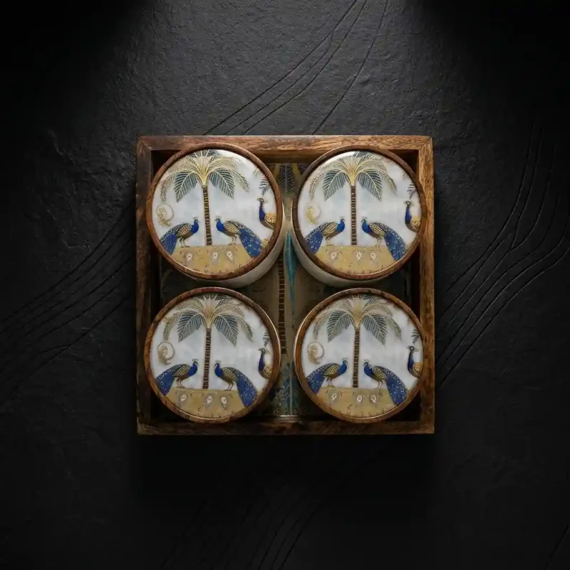 Eco Printed Utility Set-4 Pcs with Tray (Set of 1)